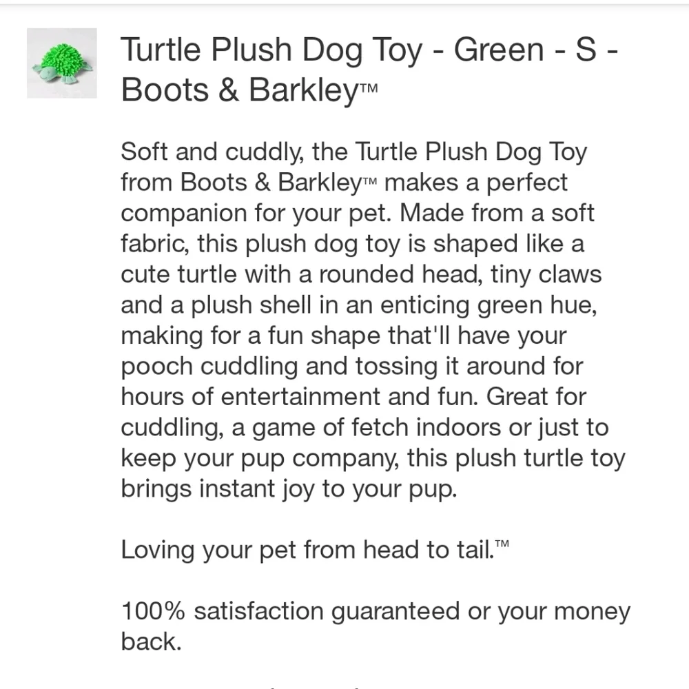 Boots & Barkley Turtle Plush Dog Toy